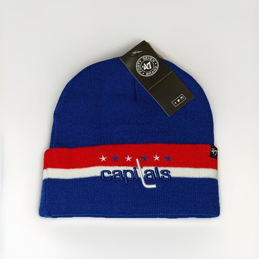 NWT Washington Capitals ’47 Brand Knit Beanie Hat OSFA Blue Red NHL